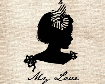 My Love Daughter Girl Sillhouette DiGItal ImaGe TranSFer for BurlAp PilLows ShabBy GrUnGy ScRapBookInG