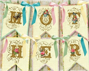 Vintage Shabby MOTHER's DAY Mom Party Banner / Easy DIY Digital File