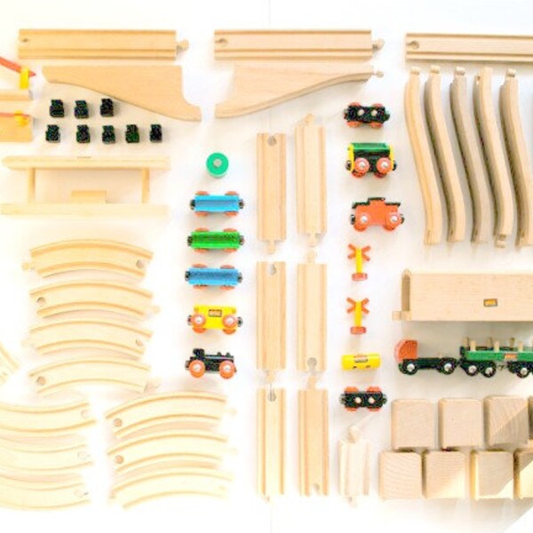 vintage brio trains and tracks wooden train toys 1980s made in sweden bridge station tunnel engine caboose freight cars