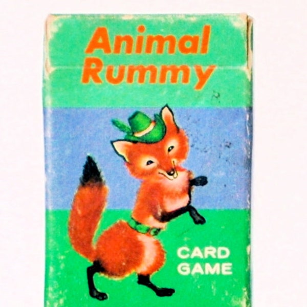 vintage card game animal rummy miniature small card deck whitman original box instructions complete mini game