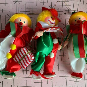 Set of three vintage Russ Berrie Clown Ornaments
