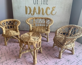 Set of 4 Vintage Wicker Small doll furniture for Barbie or plants