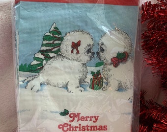 Vintage Christmas paper tablecloth with seal pups.