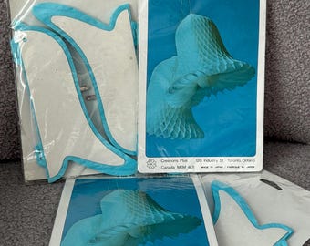 Vintage retro, 4 packages of 2 blue honeycomb tissue paper bells 7 inch wedding, shower, birthday decorations