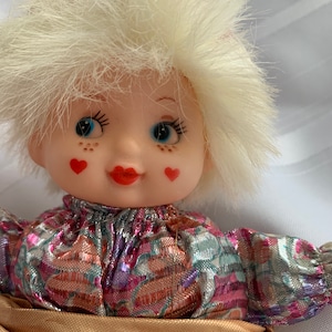 Vintage sitting Clown doll with shiny costume, kitschy cute gift for her