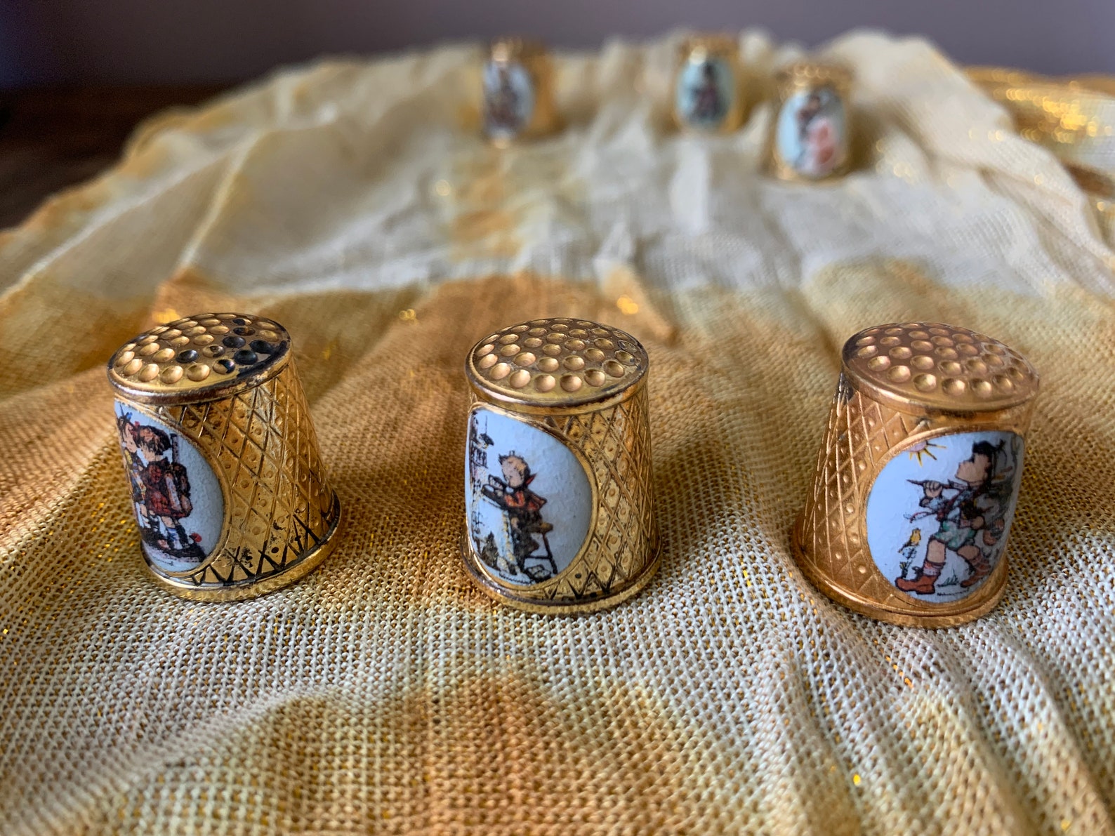 Collection of 9 Gold Plated Hummel Thimbles Etsy