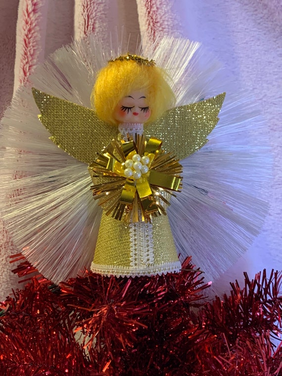 Vintage Christmas Tree Top Lighted Angel Fiber Optic Tree Topper