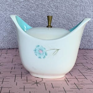 Ever Yours USA, Retro Aqua Blue Interior, Boutonniere Flower Pattern, Sugar Bowl Vintage MCM Taylor Smith and Taylor China