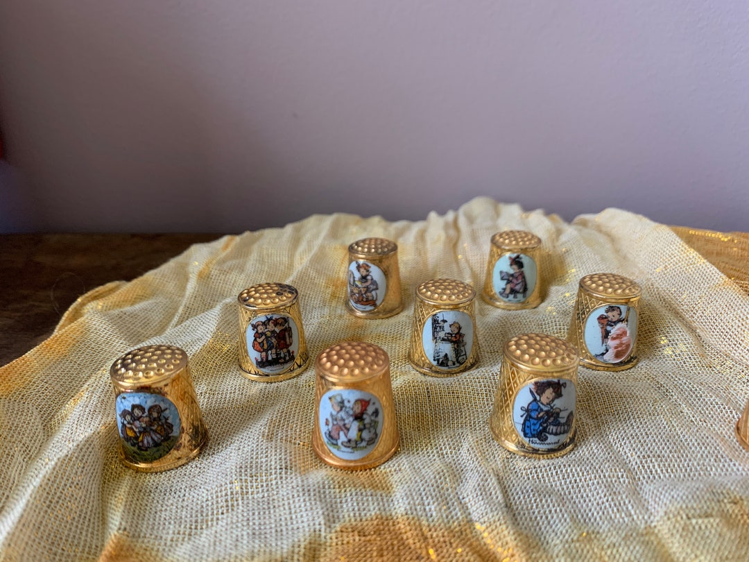 Collection of 9 Gold Plated Hummel Thimbles Etsy