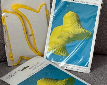 Vintage retro, 3 packages of 2 yellow honeycomb tissue paper bells 7 inch wedding, shower, birthday decorations