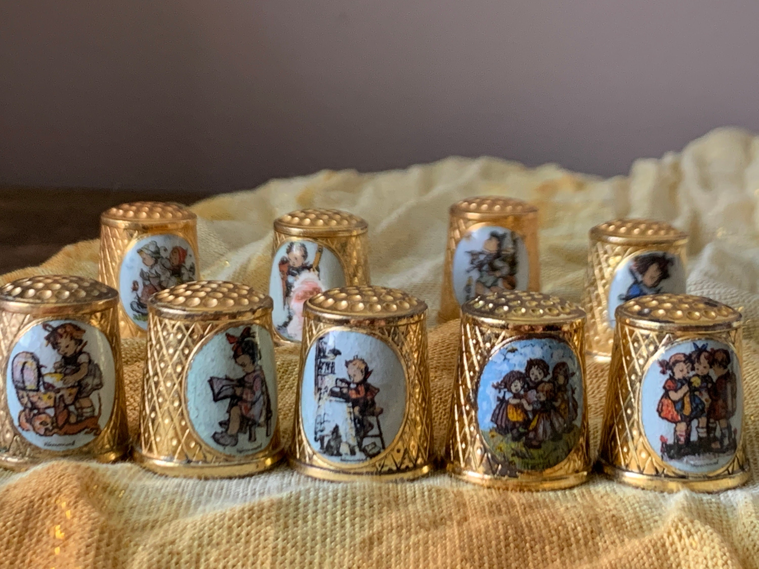 Collection of 9 Gold Plated Hummel Thimbles Etsy