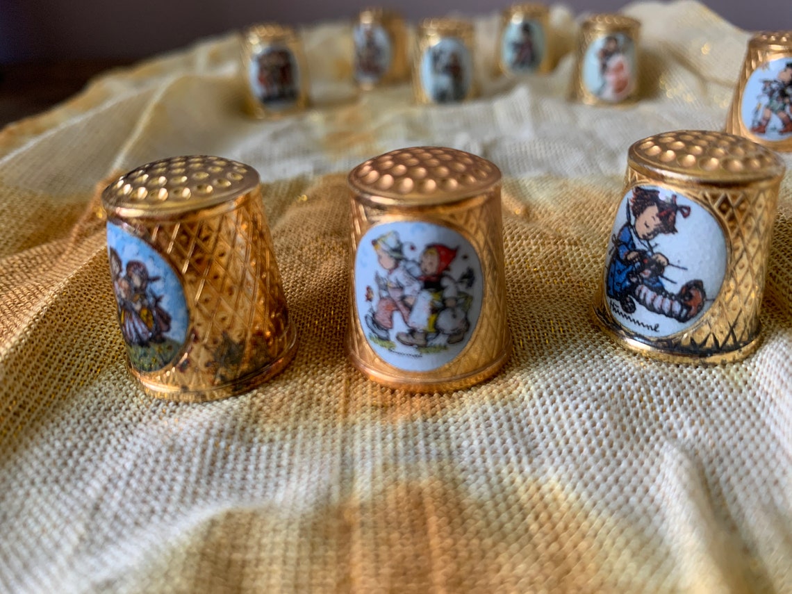 Collection of 9 Gold Plated Hummel Thimbles Etsy