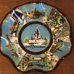 Vintage Disney World Souvenir bowl glass black with ruffle edge