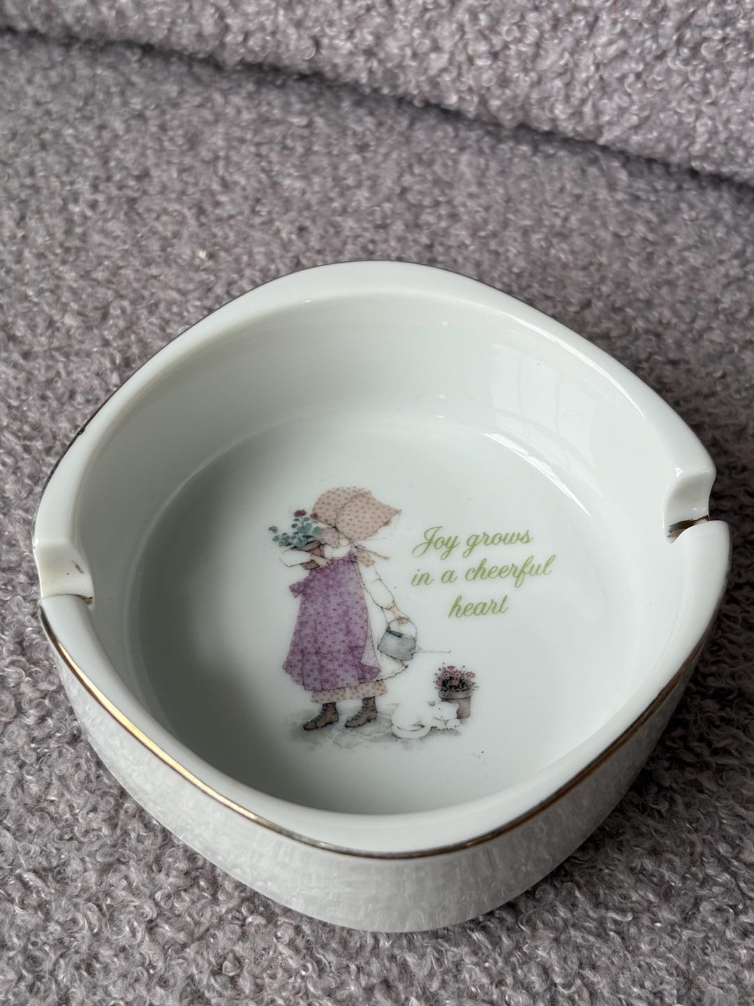 Vintage Holly Hobbie Genuine Porcelain Ashtray, Produced in Japan