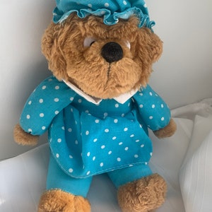 Vintage Mama Berenstain Bär Plüschtier Stofftier, blaues Kleid
