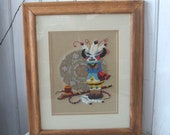 Pueblo Indian Kachina Southwestern Native American Spirit Vintage Crewel Embroidery Needlework matted and framed