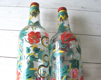 Vintage Hand Painted Glass Liquor Bottles