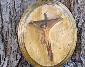 Crucifixion Painted Distressed Wooden Plaque Jesus Christ on the Cross