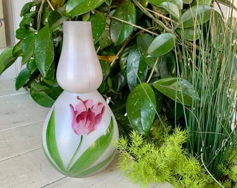 Vintage Purple Tulip Hand Painted Milk Glass Bud Vase
