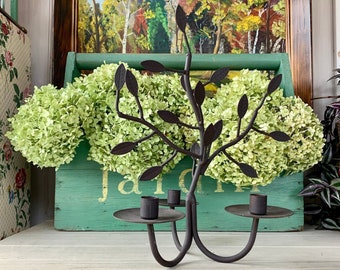 Vintage Wrought Iron Leafy Branches Tabletop Candelabra Candleholder