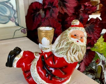 Candelabro de cerámica vintage con forma de Papá Noel