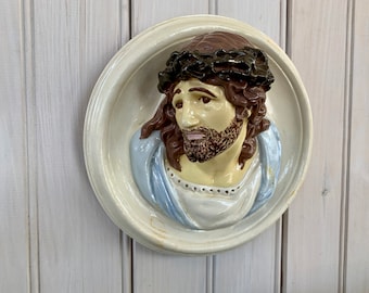 Crown of Thorns Jesus Christ Handpainted Chalkware Plaque