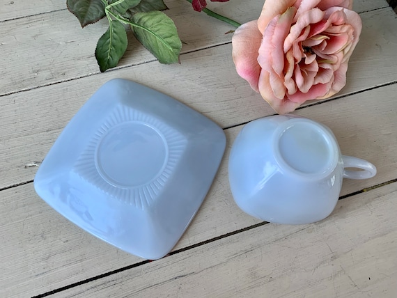 Fire King Azurite Blue Charm Square Cup and Saucer - Etsy