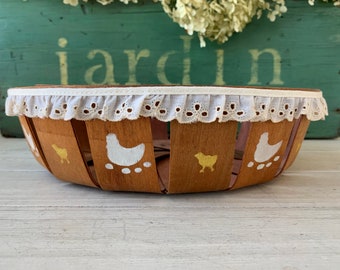 Chicken Stencil Vintage Decorative Slat Basket