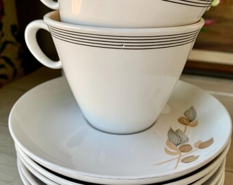 Vintage 'Fan Tan' 8 Saucers and 2 Coffee Cups Franciscan Whitestone Ware Japan Replacement China