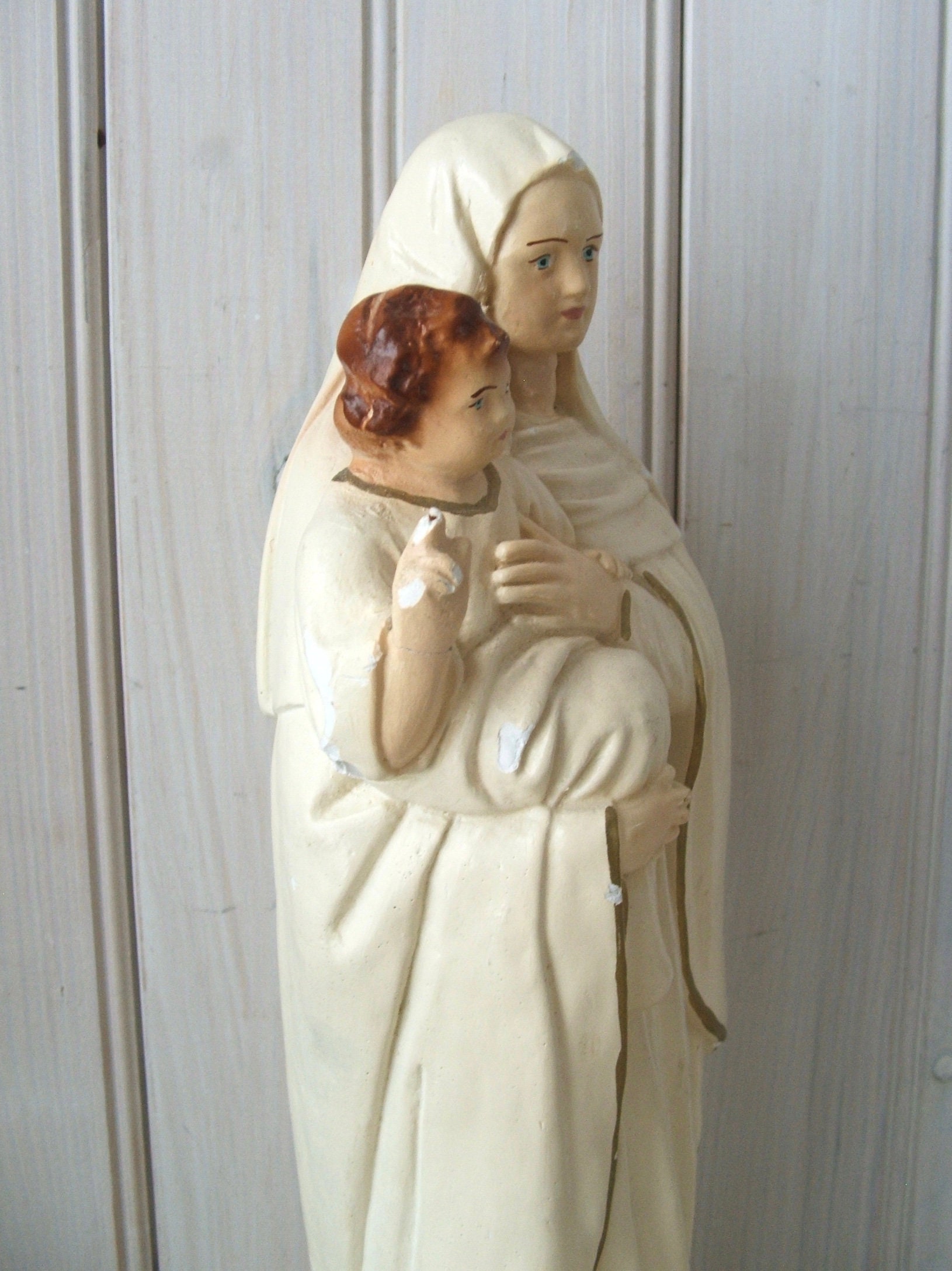 Vintage Chalkware Statue of Holy Mother Mary and Divine Vintage Chalkware Statue of Holy Mother Mary and Divine