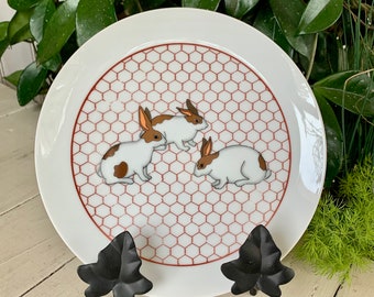 Vintage Takahashi San Francisco Porcelain Plate Brown and White Rabbits