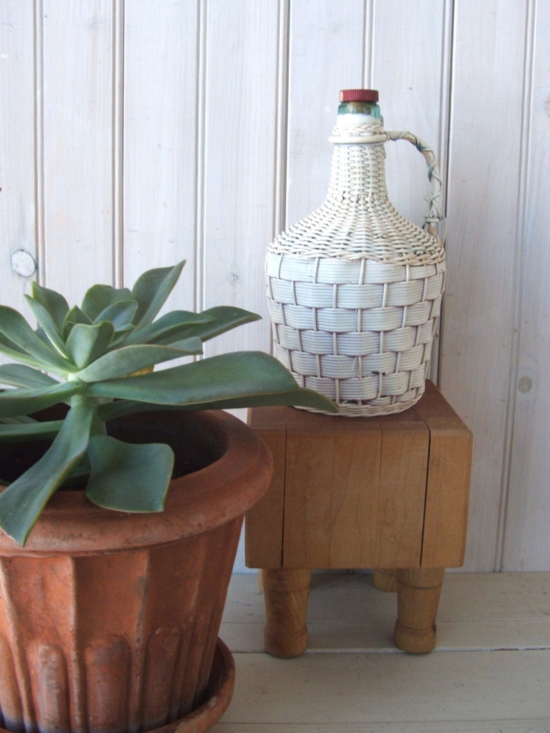 Vintage Wicker Carboy Glass Jug Wicker Wrapped Bottle The Etsy