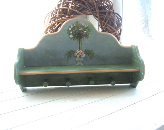Vintage Distressed Wooden Display Shelf With Hooks Shabby Etsy