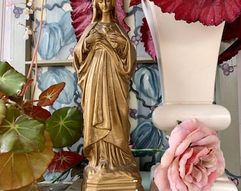 Immaculate Heart of Mary Statue Bronze Gold Chalkware