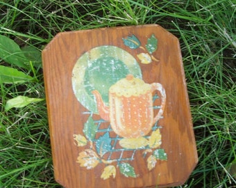 Mid Century Decal on Wood Kitchen Still Life Trivet