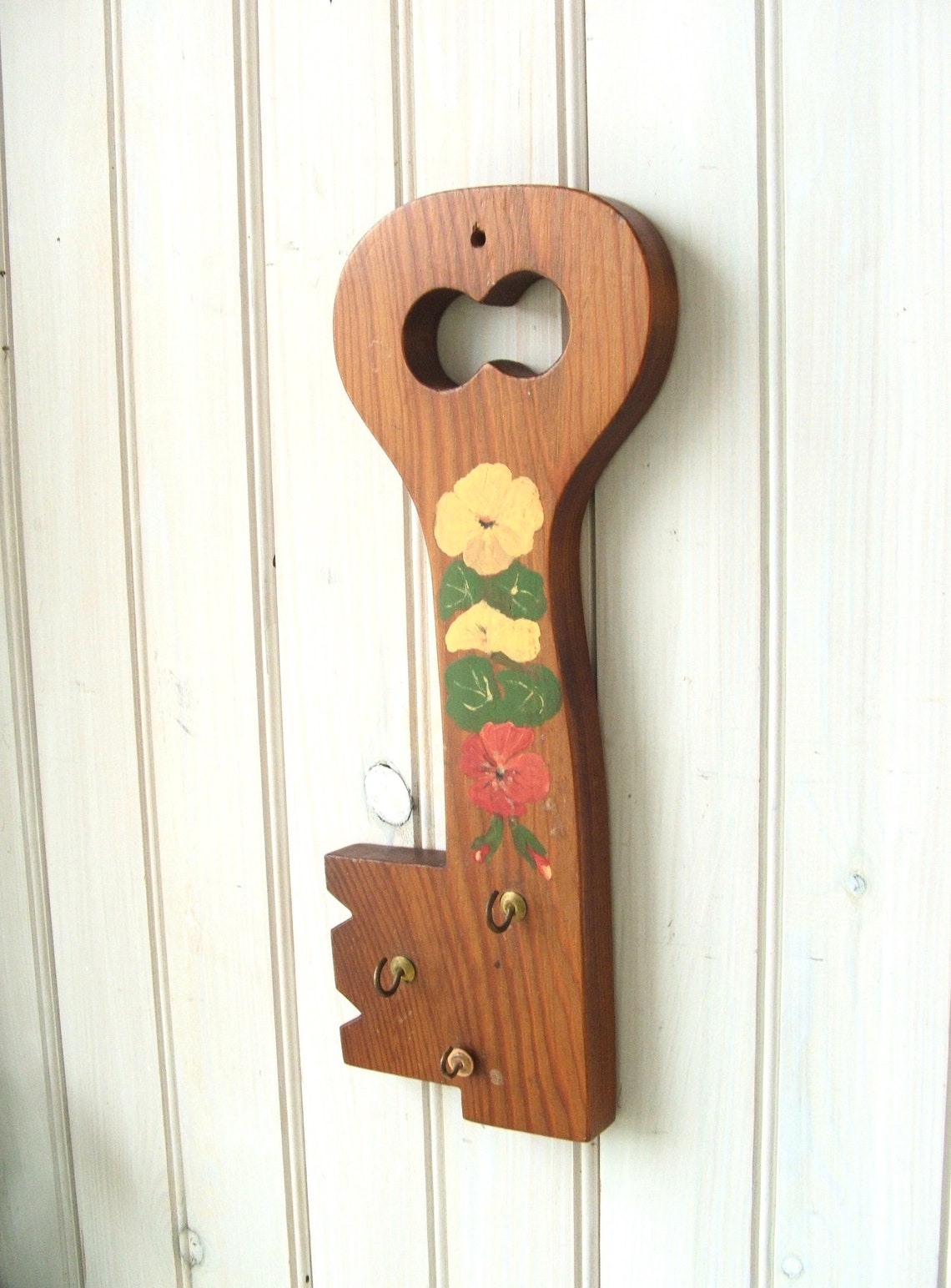 Vintage Handmade Wooden Key Holder ~ Painted Nasturtiums - Etsy