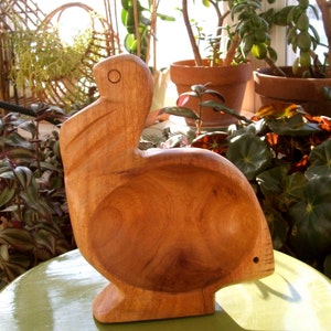 Mid Century Carved Wooden Turkey Bird Nut Bowl image 1