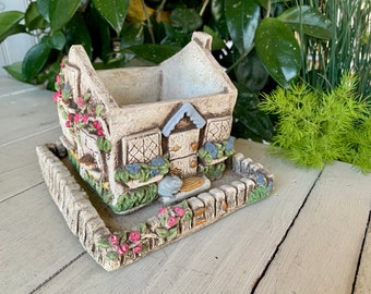 Vintage June Sears Cottage Planter with Picket Fence Tray