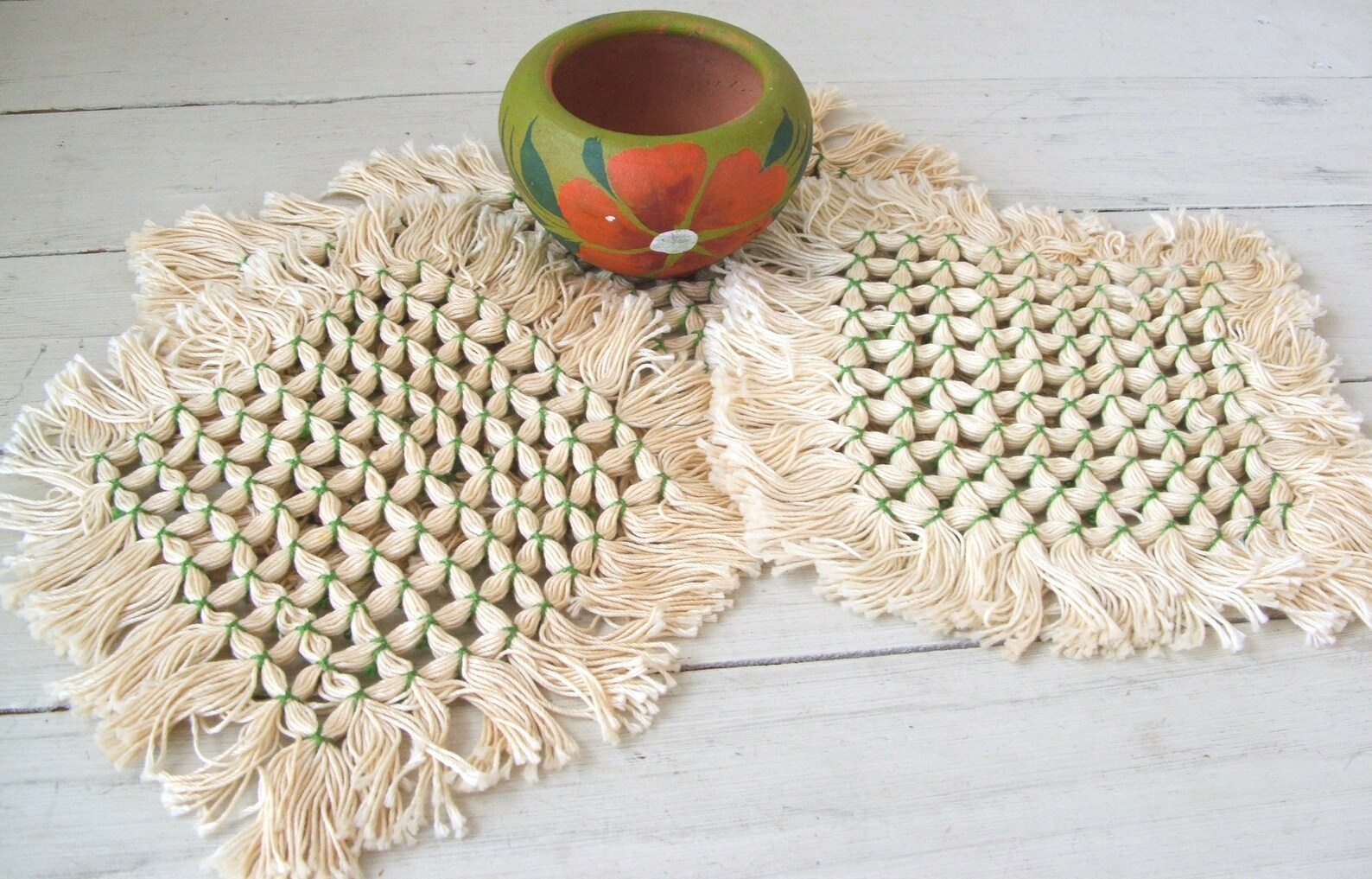 Vintage Macrame Doilies Table Matts String Craft Dresser Set Etsy