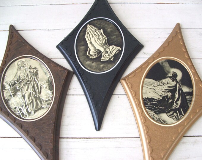 Set of 3 Vintage Religious Wall Plaques Plastic and Foil Etsy