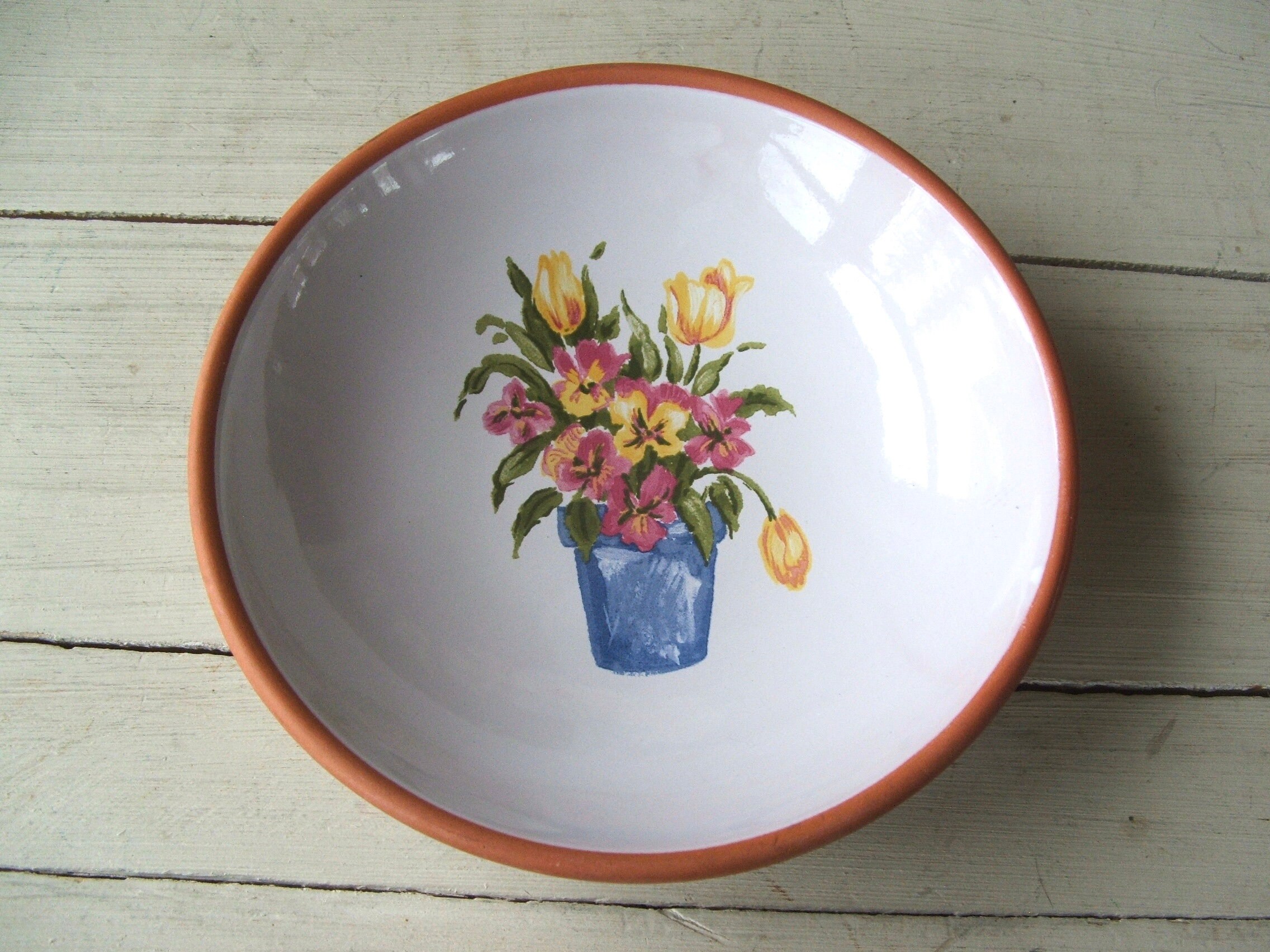 Vintage Decorative Pottery Dish Handpainted Spring Flowers Etsy