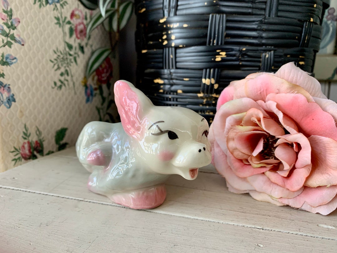 Pink Rabbit Ceramic Tree Vintage Running Rabbit Figural Ceramic Planter Pink Gray White - Etsy