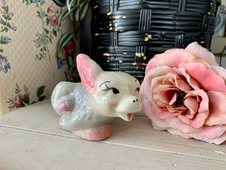 Vintage Running Rabbit Figural Ceramic Planter Pink Gray White - Etsy