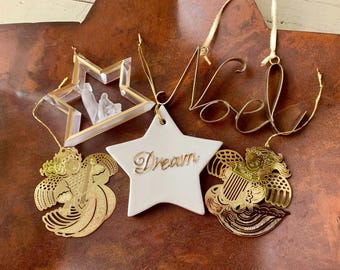 Lot of 5 Religious Christmas Ornaments Noel Angels Stars Nativity