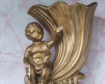 Shabby Cherub Ceramic Vase INARCO Japan