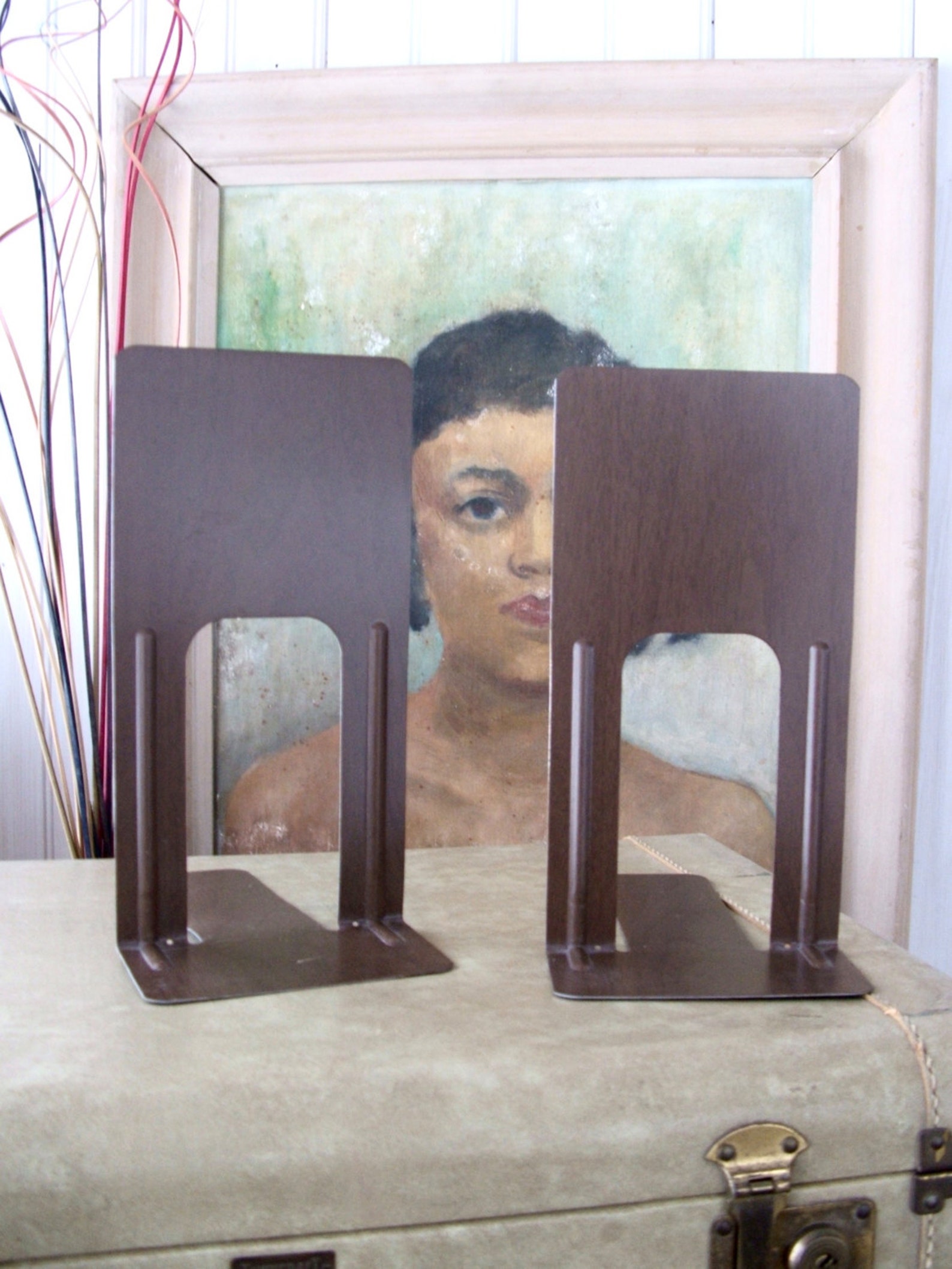 Pair of Tall Faux Bois Metal Bookends Etsy
