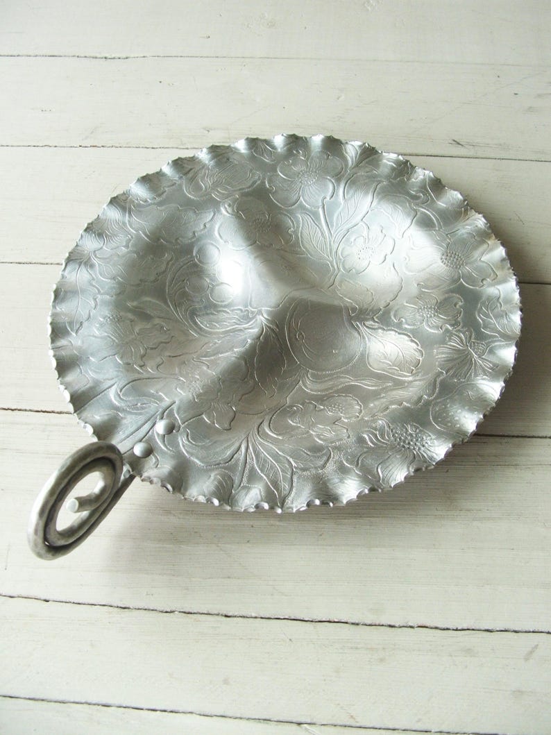 Vintage Hand Finished Aluminum Serving Tray Flowers Leaves Etsy