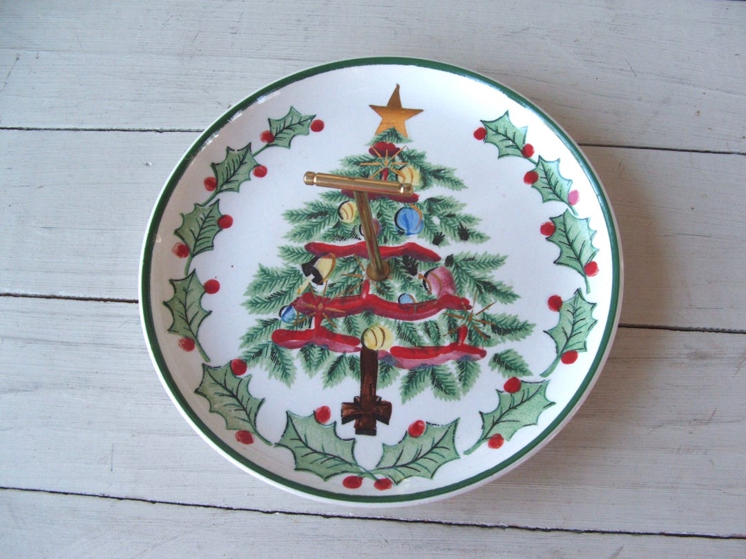 Mid Century Lefton Christmas Tree Serving Plate With Brass Etsy