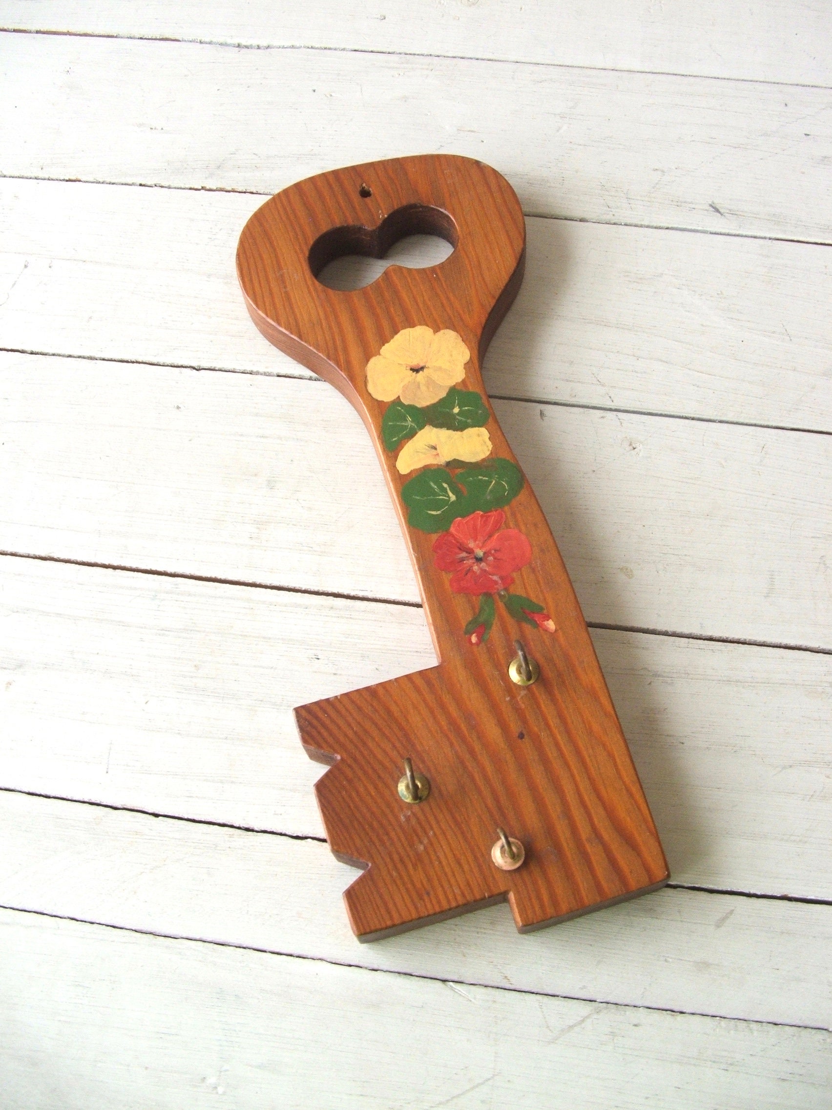 Vintage Handmade Wooden Key Holder ~ Painted Nasturtiums - Etsy