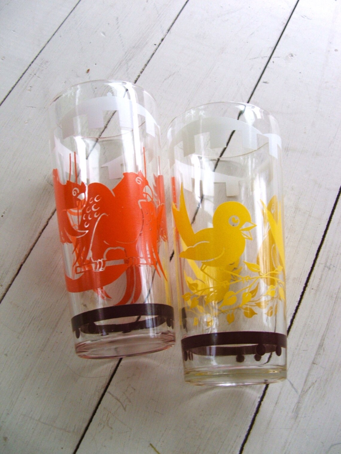 Two Vintage Circus Drinking Glasses Orange Parrots and Etsy